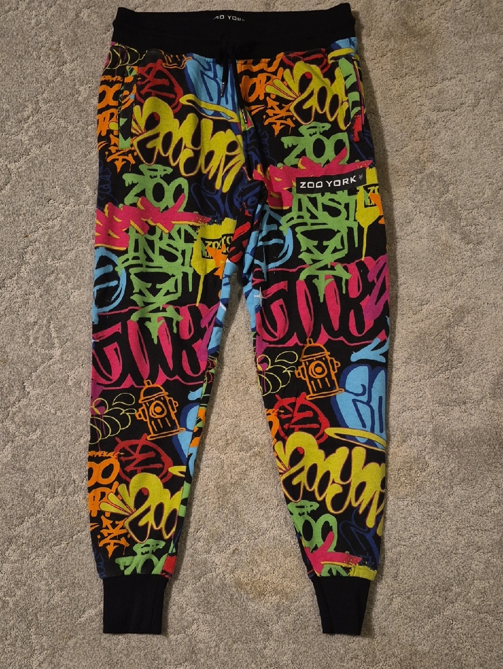 Zoo York Black Graffiti Print Joggers with Neon Accents
